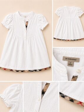 Burberry White Cotton Girls' Tunic with Classic Check Trim